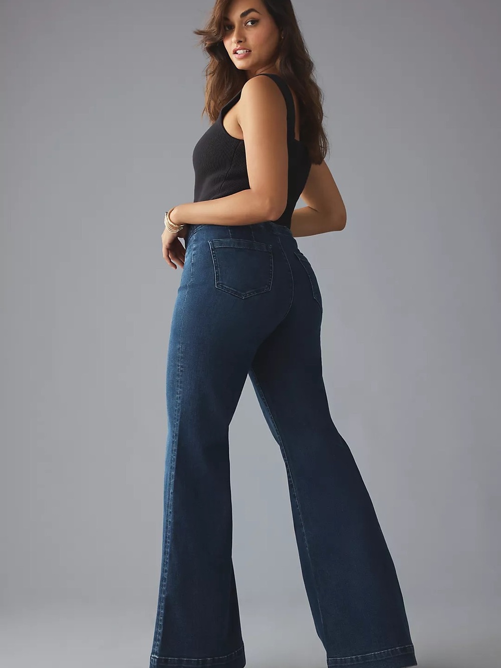 PILCRO ANTHROPOLOGIE Retro Pull On Dark Blue Flare Jeans Denim Low Rise Size 29